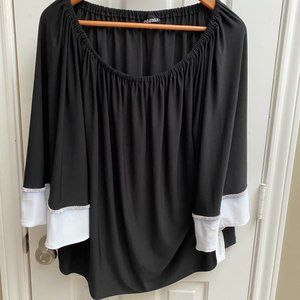 NWT! Formal Black Pullover Top with Rhinestone Accents & Flared Sleeve